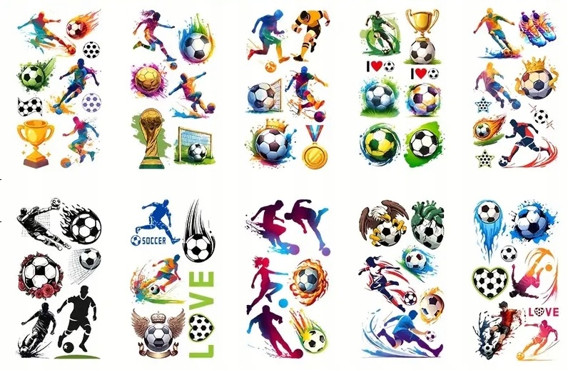 Tatuaże zmywalne 10x PIŁKA NOŻNA Football 10 arkuszy dla dzieci - obrazek 4