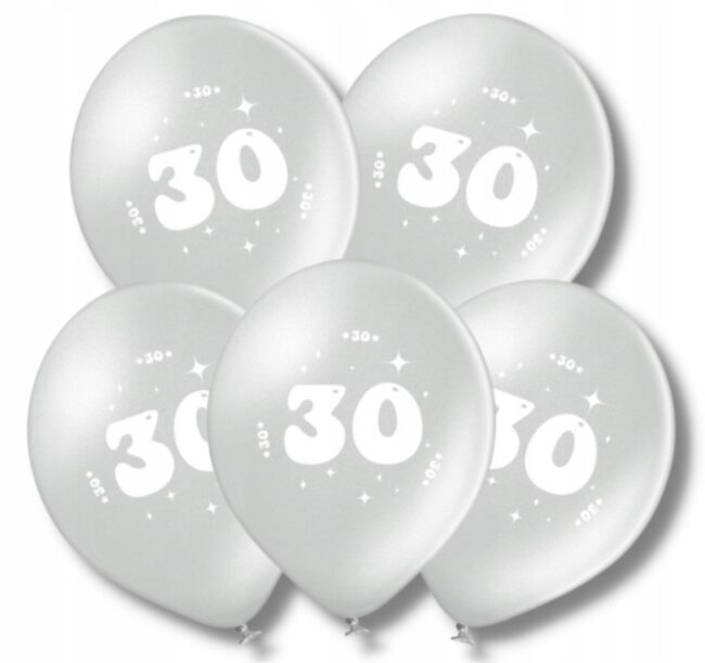Balony srebrne 30 Urodziny Rocznica 5 sztuk