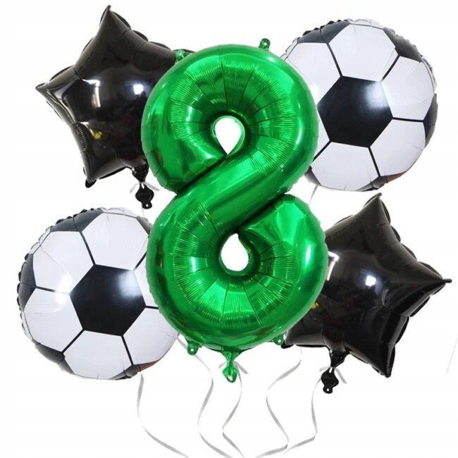 Balony zestaw dekoracyjny 8 Urodziny Piłka Nożna Piłkarz Zestaw 5 balonów