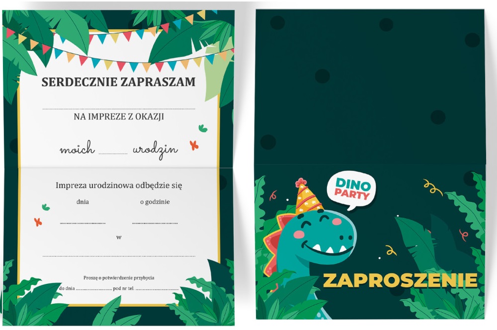 Zaproszenia na Urodziny Dinozaur Dinozaury + koperta 10 sztuk - obrazek 2