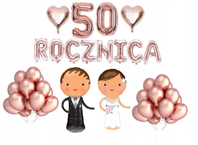 Zestaw Balony 50 Rocznica Ślubu Rose Gold