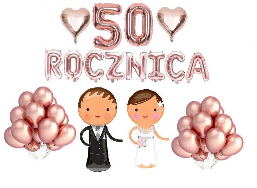 Zestaw Balony 50 Rocznica Ślubu Rose Gold