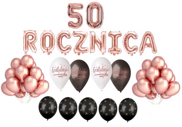 Zestaw balonów różowe złoto na 50 Rocznicę Ślubu