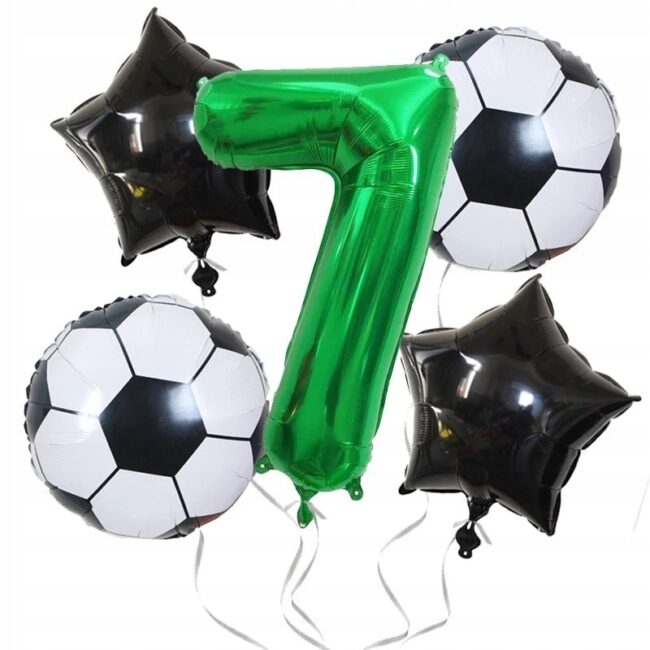 Balony zestaw dekoracyjny 7 Urodziny Piłka Nożna Piłkarz Zestaw 5 balonów