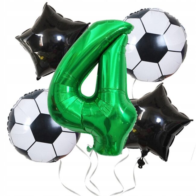 Balony zestaw dekoracyjny 4 Urodziny Piłka Nożna Piłkarz Zestaw 5 balonów