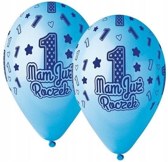 Balony lateksowe niebieskie Mam Już Roczek 1 Urodziny 5 sztuk