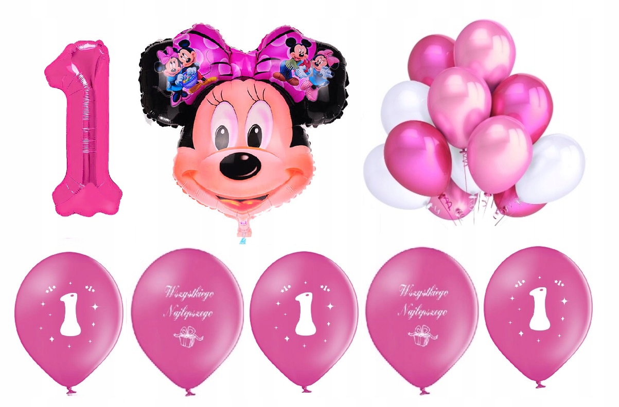 Zestaw Balony Myszka Minnie Roczek 1 Urodziny