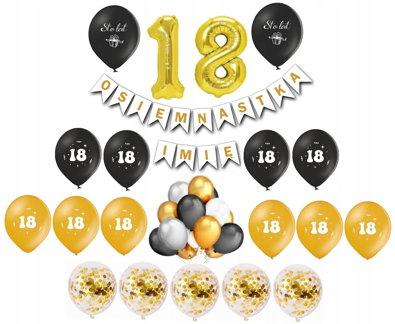 Zestaw Dekoracje Balony 18 Urodziny Dowolne Imię