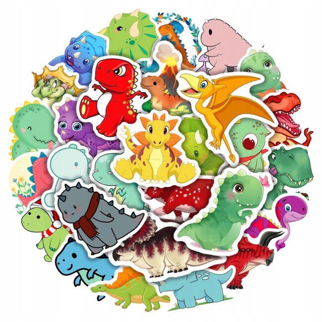 Naklejki motywacyjne Kolorowe DINOZAURY Mix 50 sztuk Dekoracje NAK50-018