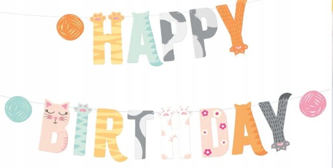 Baner Happy Birthday Kot Koty Kotki Kotek 100x18 cm Urodziny