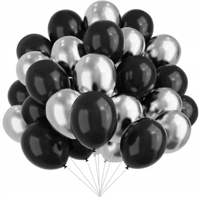 Balony lateksowe srebrne czarne mix 20 Sztuk Urodziny Andrzejki Sylwester