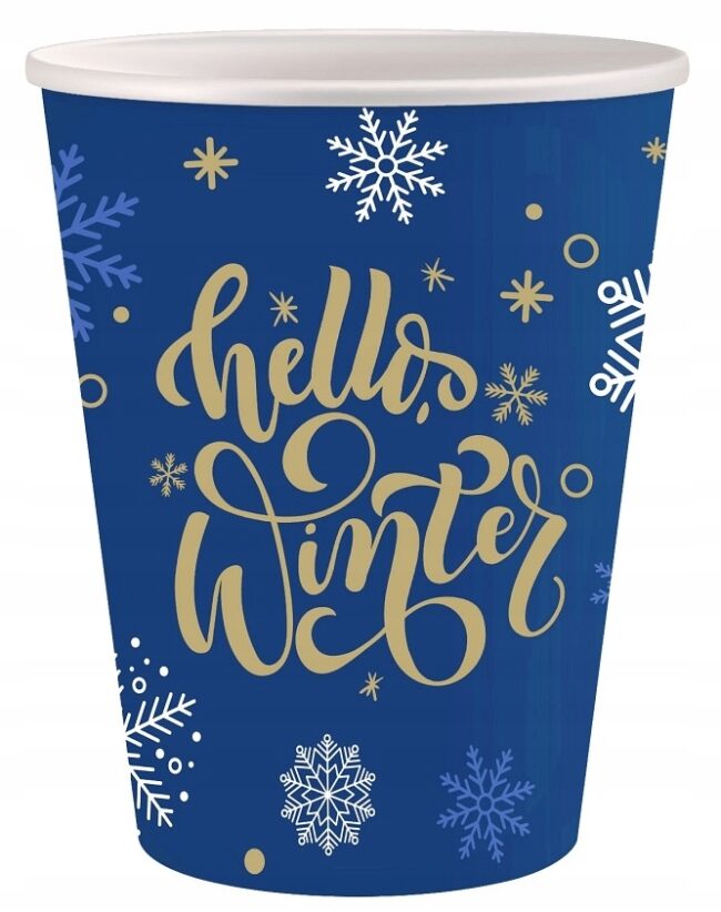 Kubeczki papierowe Hello Winter niebieskie 6 sztuk Boże Narodzenie BNAR-148