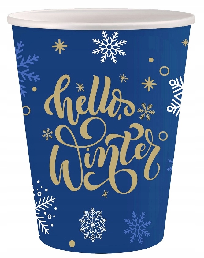 Kubeczki papierowe Hello Winter niebieskie 6 sztuk Boże Narodzenie BNAR-148