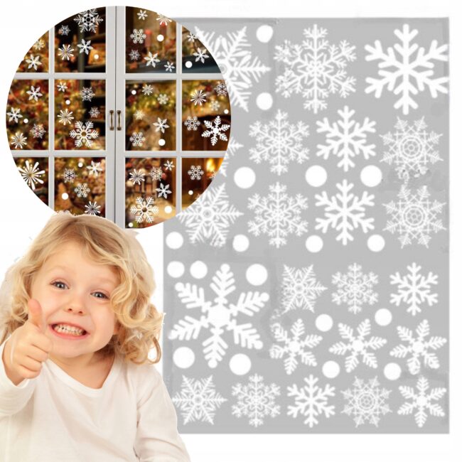 Naklejki na ścianę świąteczne na okno 1 arkusz 23 śnieżynki BNAR-196