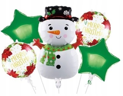 Balony foliowe Merry Christmas Bałwan mix 5 sztuk Boże Narodzenie BNAR-010