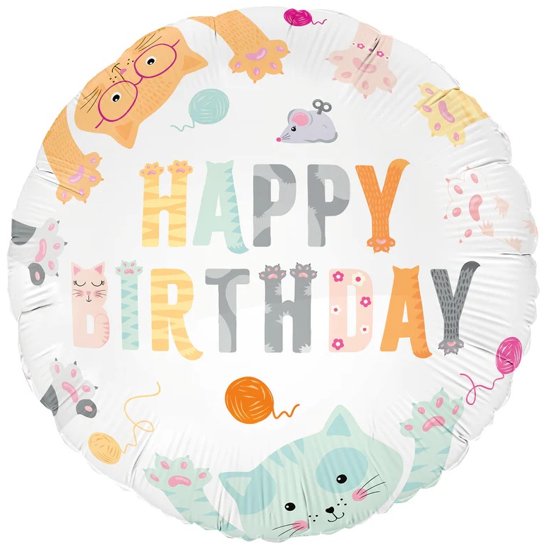 Balon foliowy Happy Birthday Kot Koty Kotki Kotek 45 sztuk Urodziny