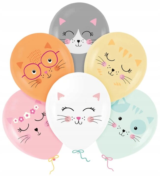 Balony lateksowe Kot Koty Kotki Kotek mix 6 sztuk Urodziny