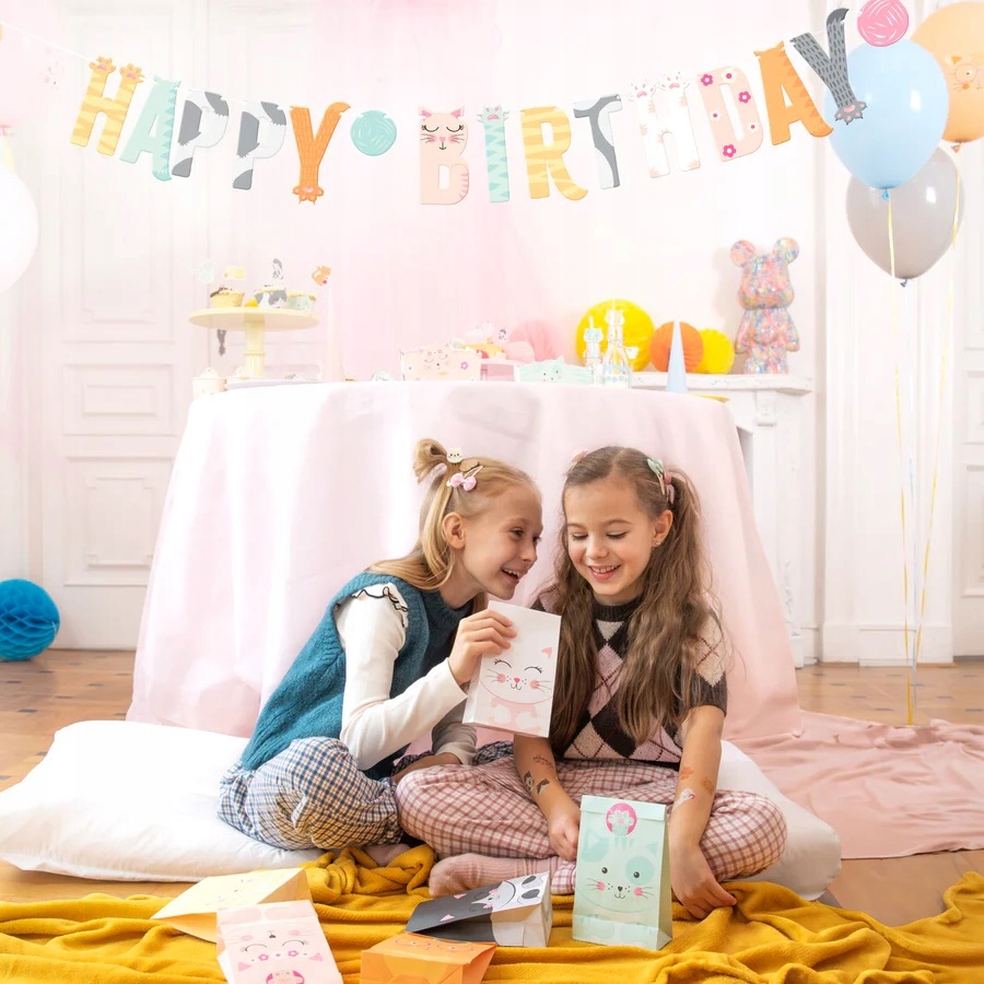 Baner Happy Birthday Kot Koty Kotki Kotek 100x18 cm Urodziny - obrazek 2