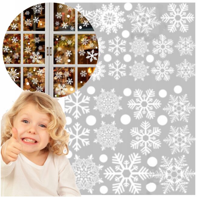 Naklejki na ścianę świąteczne na okna okno 1 arkusz 27 śnieżynek BNAR-197