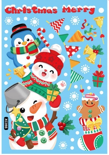 Naklejki Na Szybę okno Świąteczne ozdoby Bałwan Merry Christmas BNAR-224