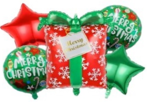 Balony foliowe Merry Christmas Prezent mix 5 sztuk Boże Narodzenie BNAR-009