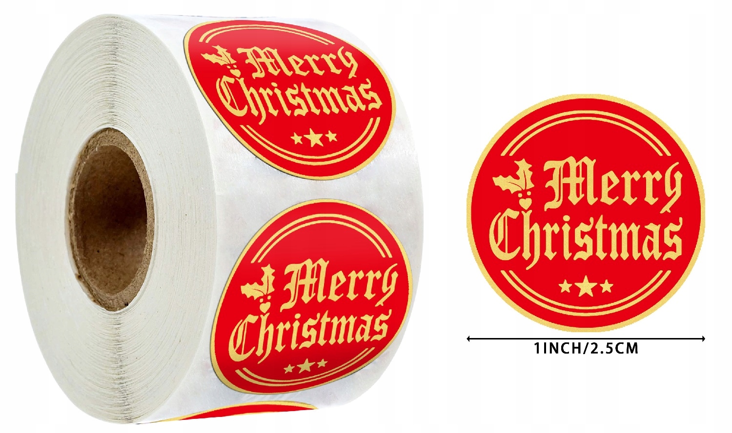 Naklejki na rolce świąteczne MERRY CHRISTMAS 500 sztuk Dekoracje BNAR-255 - obrazek 2