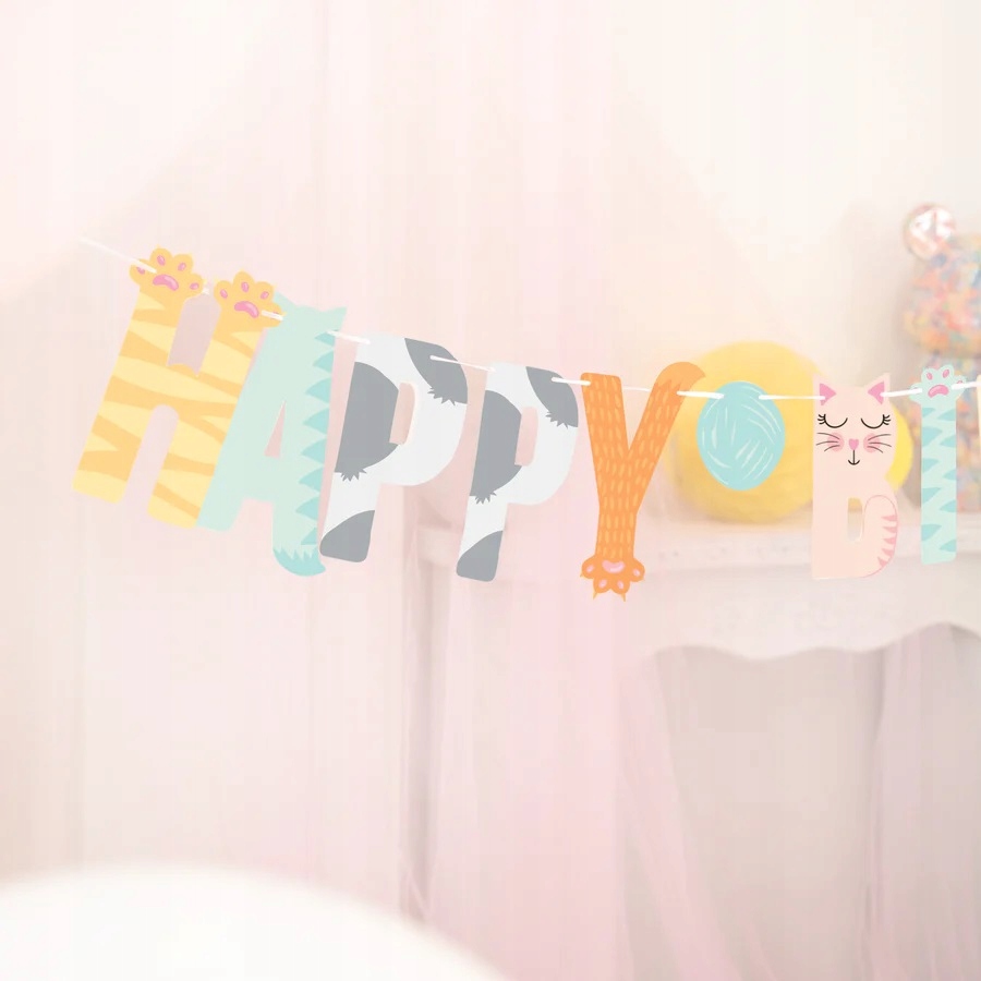 Baner Happy Birthday Kot Koty Kotki Kotek 100x18 cm Urodziny - obrazek 3