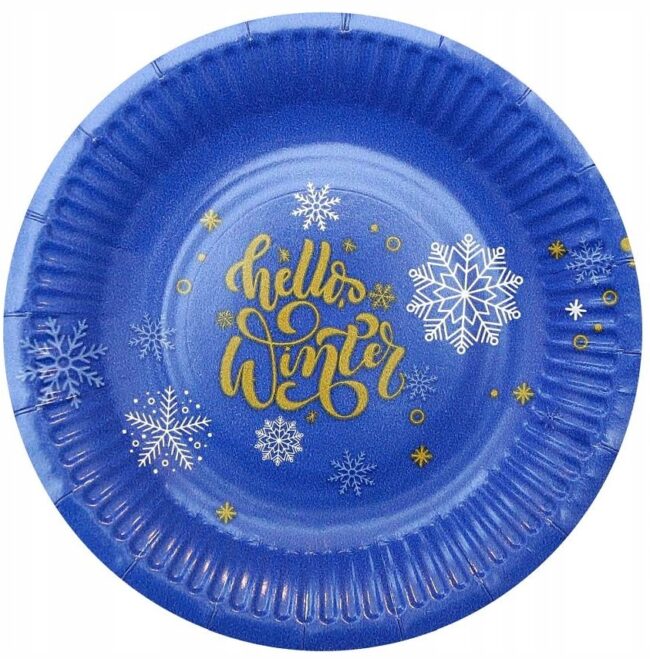 Talerzyki papierowe Hello Winter niebieski 6 sztuk Boże Narodzenie BNAR-147