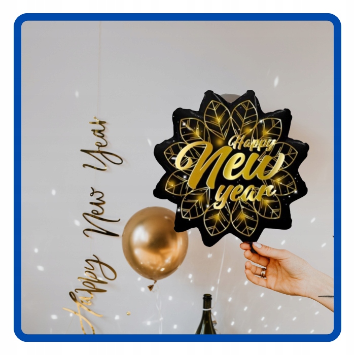 Balon foliowy czarno złoty Happy New Year Sylwester 53x46 cm SYL-033 - obrazek 5