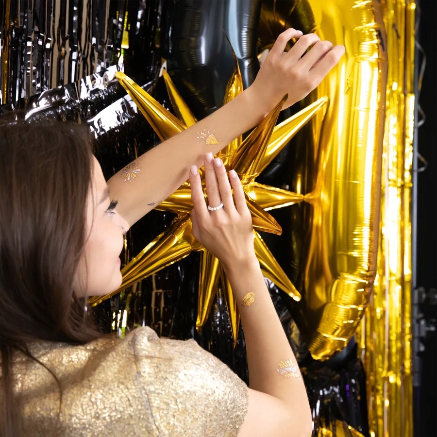 Tatuaże zmywalne Happy New Year Sylwester Mix 15 sztuk SYL-082 - obrazek 5