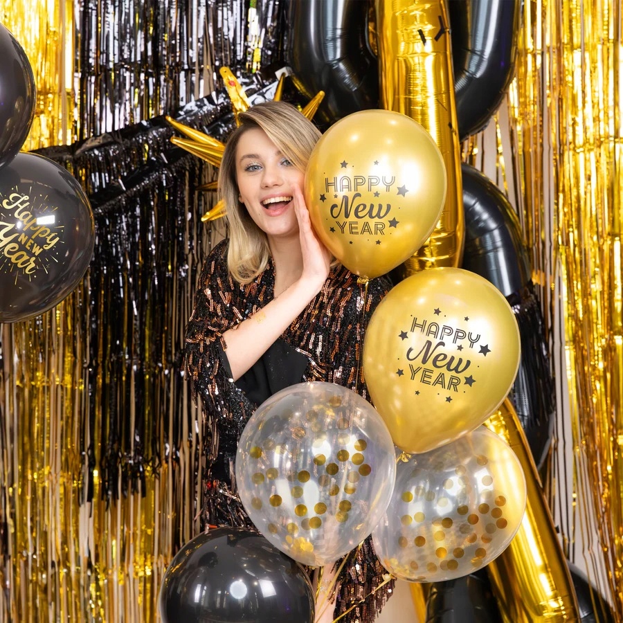 Balony lateksowe Happy New Year Sylwester Mix 6 sztuk SYL-084 - obrazek 3