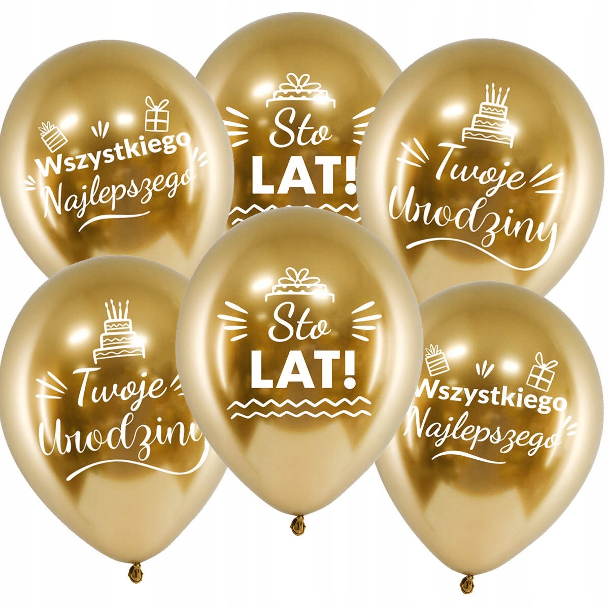 Balony lateksowe złote Mix Sto Lat Wszystkiego Najlepszego 6 sztuk Urodziny