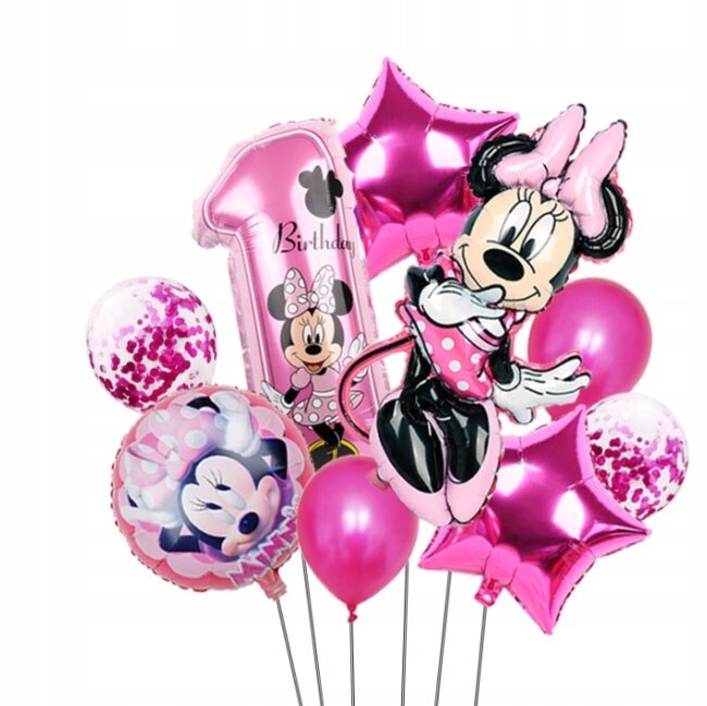 zestaw balonów myszka minnie 1 urodziny
