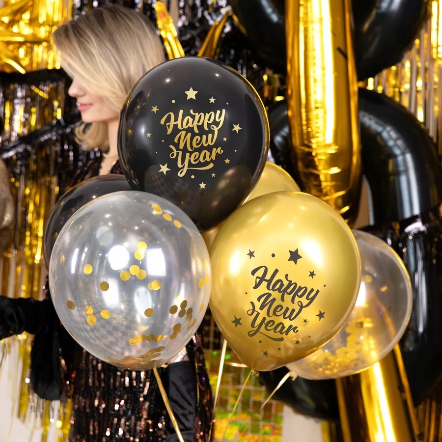 Balony lateksowe Happy New Year Sylwester Mix 6 sztuk SYL-084 - obrazek 4