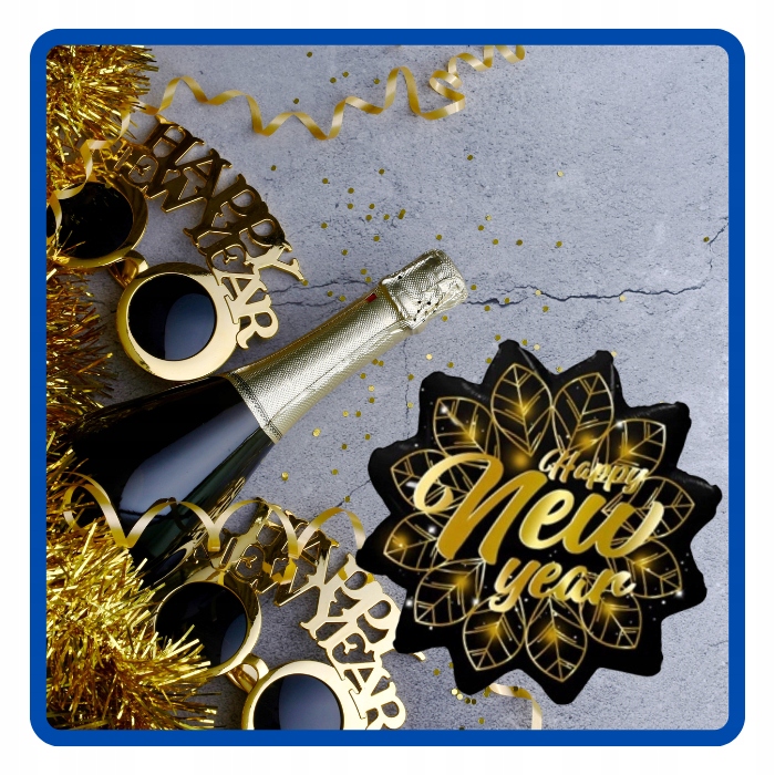 Balon foliowy czarno złoty Happy New Year Sylwester 53x46 cm SYL-033 - obrazek 4