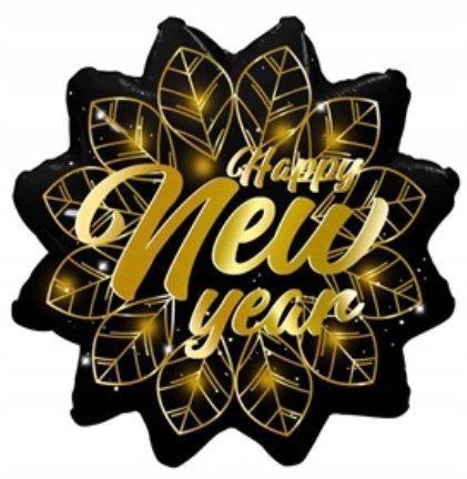 Balon foliowy czarno złoty Happy New Year Sylwester 53x46 cm SYL-033