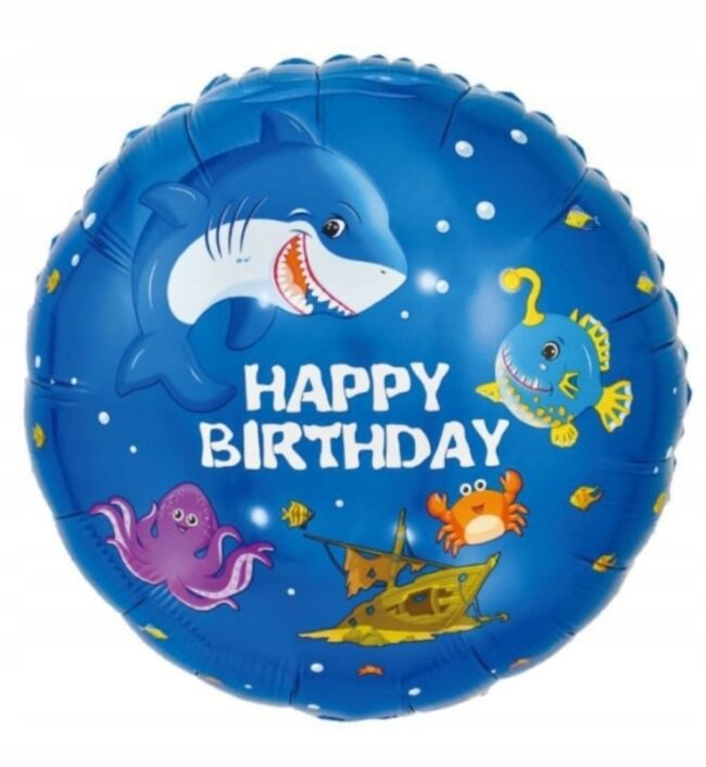 Balon Foliowy okrągły Podwodny Świat Happy Birthday 45 cm Urodziny