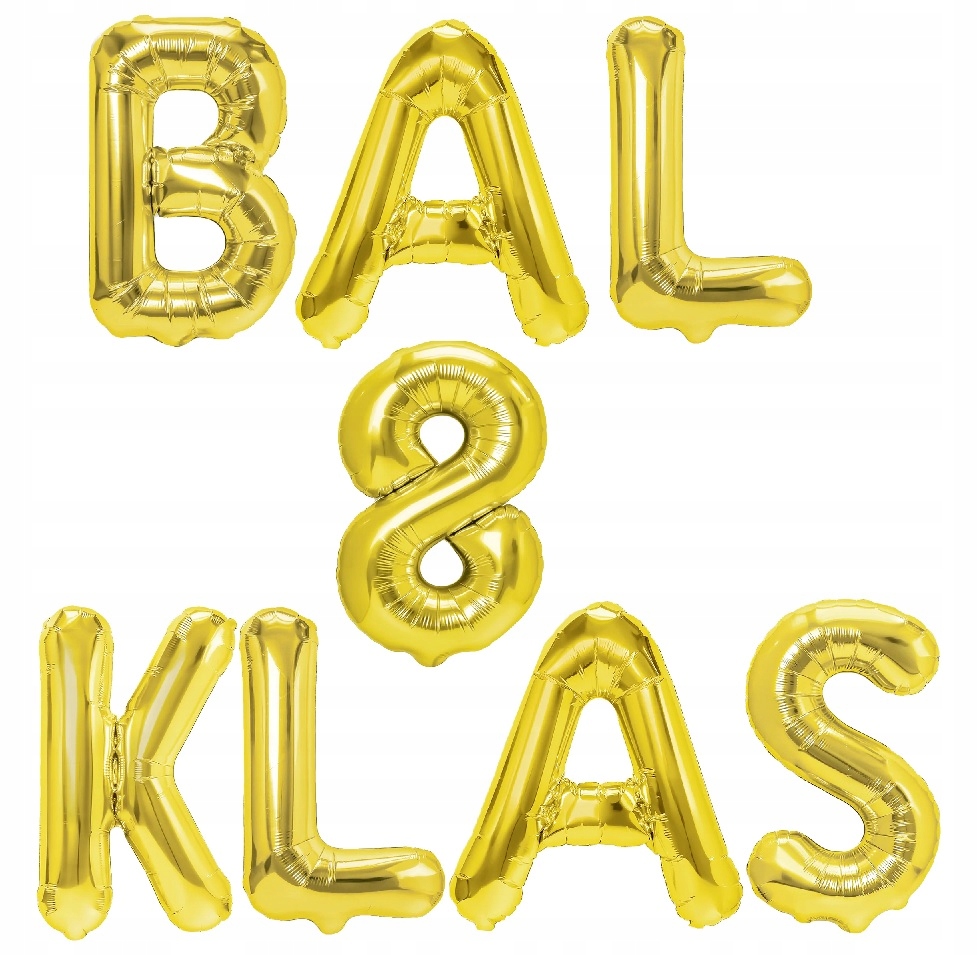 Zestaw Balony Napis BAL 8 KLAS złoty Literki 35 cm Bal Ósmoklasisty