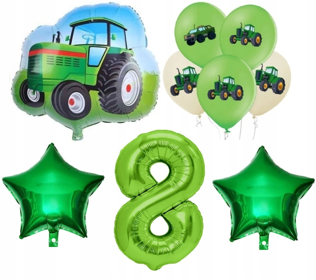 zestaw balonów na 8 urodziny traktor