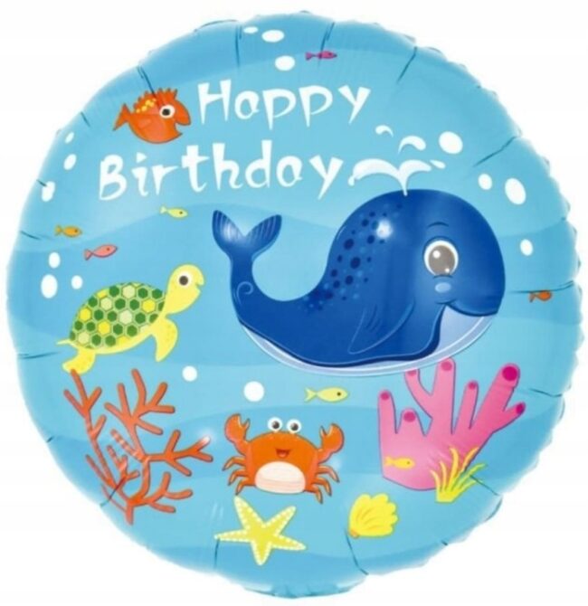 Balon Foliowy okrągły Podwodny Świat Happy Birthday 45 cm Urodziny