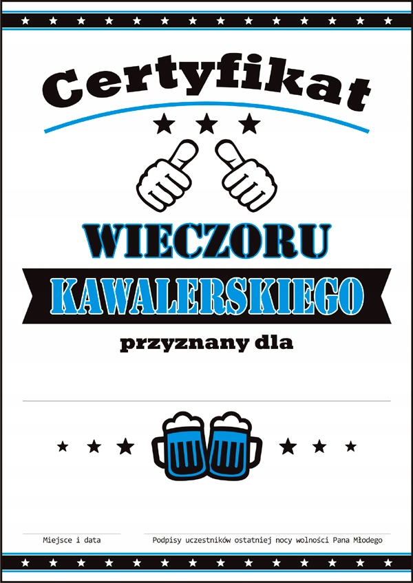 Certyfikat Przyszły Pan Młody Wieczór Kawalerski