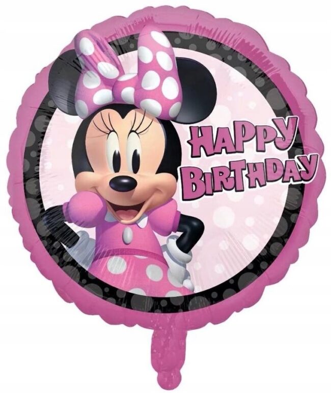 Balon Foliowy okrągły Myszka Minnie Happy Birthday 45 cm Urodziny