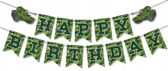 Baner papierowy Flagi Happy Birthday Moro Wojsko Czołg Urodziny