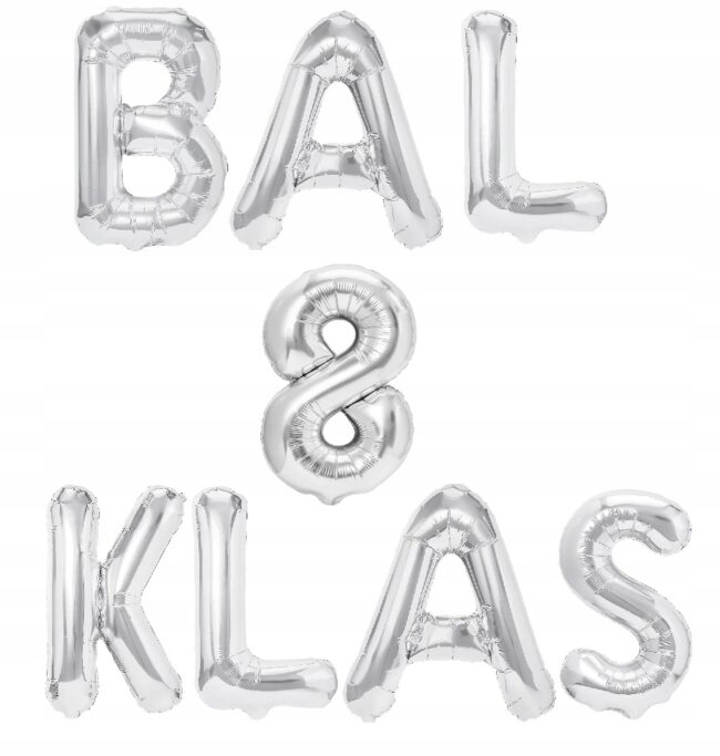 Zestaw Balony Napis BAL 8 KLAS srebrny Literki 35 cm Bal Ósmoklasisty