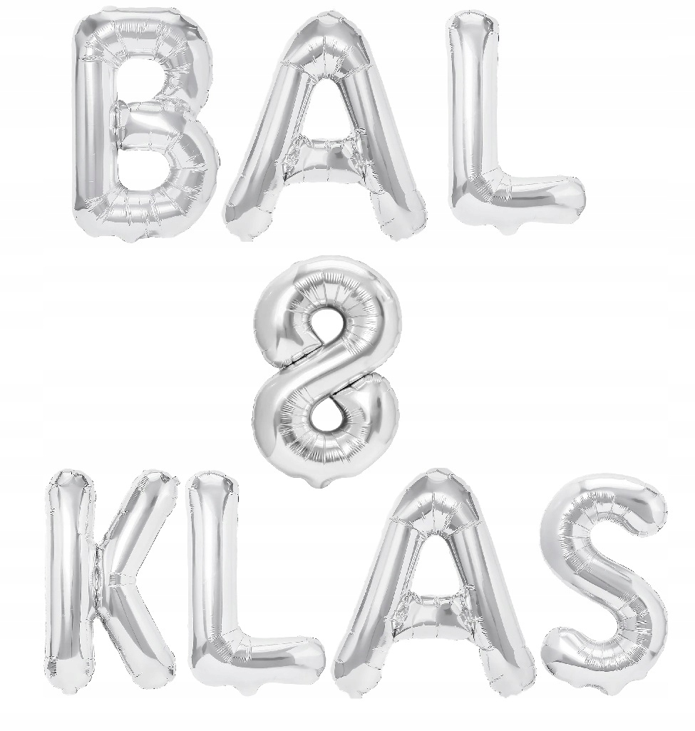 Zestaw Balony Napis BAL 8 KLAS srebrny Literki 35 cm Bal Ósmoklasisty