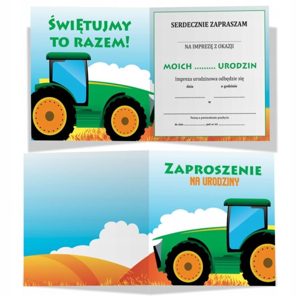 Zaproszenia na Urodziny TRAKTOR Farma + koperta 10 sztuk - obrazek 3