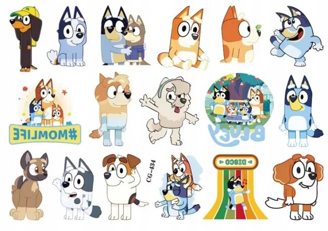 Tatuaże zmywalne Piesek BLUEY Mix wzorów Urodziny
