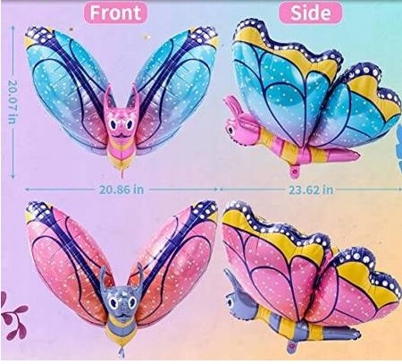 Balon Foliowy Różowy Motylek 3D 60x99 cm - obrazek 3