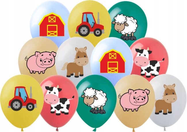 Balony lateksowe Wesoła Farma Wieś Zwierzęta mix wzorów 12 sztuk Urodziny