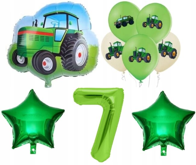 zestaw balonów na 7 urodziny traktor
